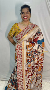 Vriksham Off White Kalamkari Saree With Gatti Border-VS4398